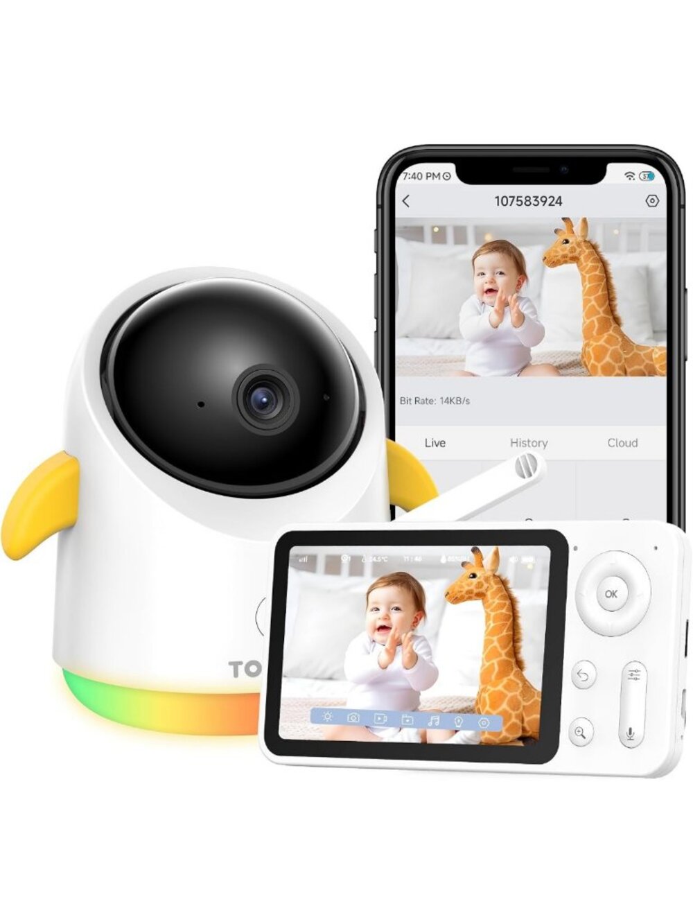 Smart Video Baby Monitor with Camera, Audio, Night Vision, 4.3" Screen, 2-Way